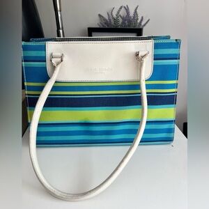 Kate Spade Vibrant Blue and Lime Striped Tote